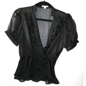 Black Sheer Ruffle Blouse